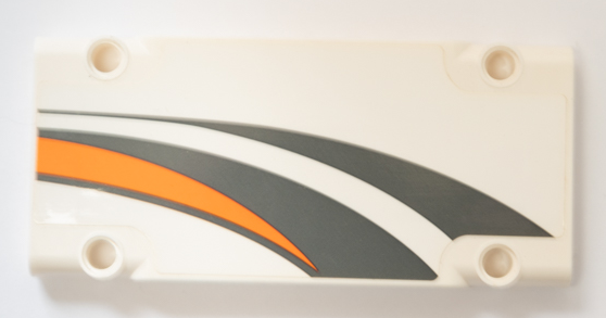 Lego Technic, Panel Plate 5 x 11 x 1 with Dark Bluish Gray and Orange Stripes Pattern Model Right Side (Sticker) - Set 42052