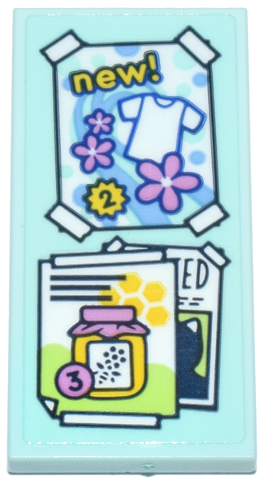Lego Tile 2 x 4 with Advertising and Wanted Posters Taped Up Pattern (Sticker) - Set 42670 / Light Aqua