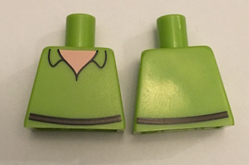 Lego Torso Shirt with Open Collar, Light Nougat Neck, Dark Brown Belt Pattern / Lime
