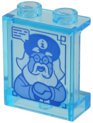 Lego Panel 1 x 2 x 2 with Side Supports - Hollow Studs with Minifigure, Hat, Glasses, and Beard (2D-Gong / Infomanic) with Text Bubble Pattern (Sticker) - Set 80054 / Trans-Light Blue