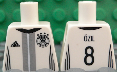 Lego Torso Soccer Shirt with Adidas Logo, 4 Stars and Eagle Front, 'ÖZIL 8' Back Pattern / White