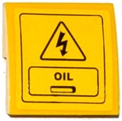 Lego Slope, Curved 2 x 2 x 2/3 with Electricity Danger Sign, Hatch and 'OIL'  Pattern (Sticker) - Set 60075 / Yellow