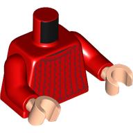 Lego Torso, Knitted Sweater Print, Red Arms, Light Nougat Hands