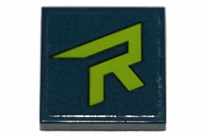 Lego Tile 2 x 2 with Lime 'R' Pattern (Sticker) - Set 70826 / Dark Blue