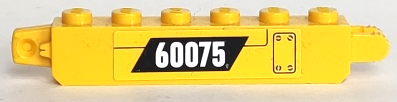 Lego Hinge Brick 1 x 6 Locking with Panel and White '60075' on Black Parallelogram Pattern Model Right Side (Sticker) - Set 60075 / Yellow