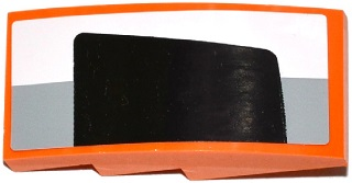 Lego Slope, Curved 4 x 2 with White and Light Bluish Gray Stripes and Half Black Rear Window Pattern Model Right Side (Sticker) - Set 75912 / Orange