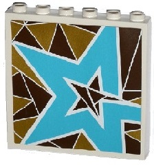 Lego Panel 1 x 6 x 5 with Silver and Gold Triangle Mosaic and Medium Azure Star Pattern Model Right Side (Sticker) - Set 41106 / White