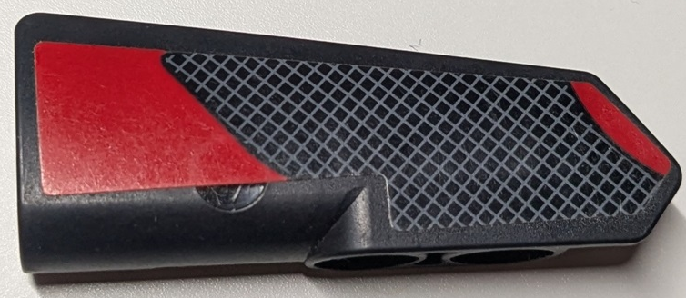 Lego Technic, Panel Fairing #22 Very Small Smooth, Side A with Grille and Red Stripes Pattern (Sticker) - Set 42125 / Black
