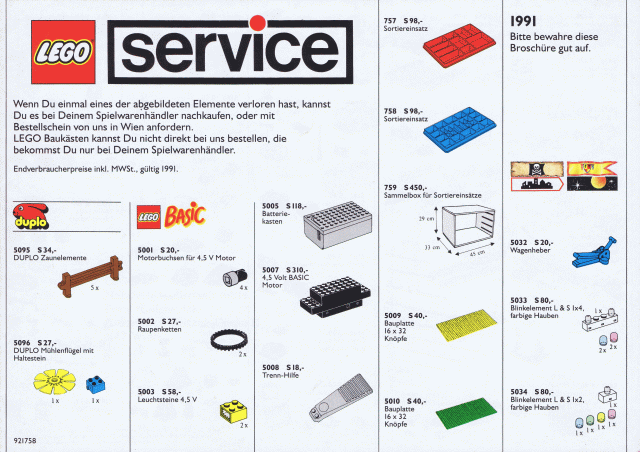 Lego 1991 Medium Service Packs Austrian (921758)