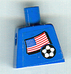 Lego Torso Soccer Women's Team, United States of America (USA) Flag Sticker Front, White Number Red Outlined Sticker Back Pattern (specify number in listing) / Blue