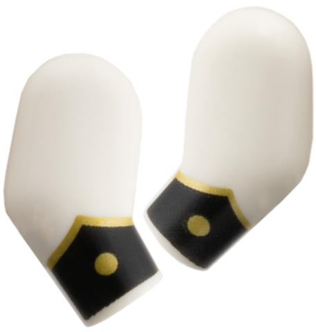 Lego Arm, (Matching Left and Right) Pair with Black Cuff, Gold Button and Chevron Pattern / White