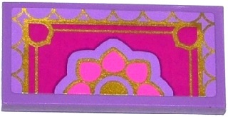 Lego Tile 2 x 4 with Gold, Magenta, Dark Pink and Lavender Oriental Rug Pattern (Sticker) - Set 41061