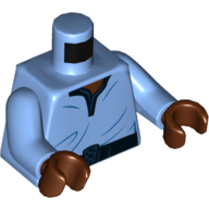 Lego Torso V-Neck Shirt with Dark Blue Trim Print (Lando Calrissian), Medium Blue Arms, Reddish Brown Hands / Medium Blue