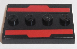 Lego Tile, Modified 3 x 4 with 4 Studs in Center with Red Stripes Pattern (Stickers) - Set 75190