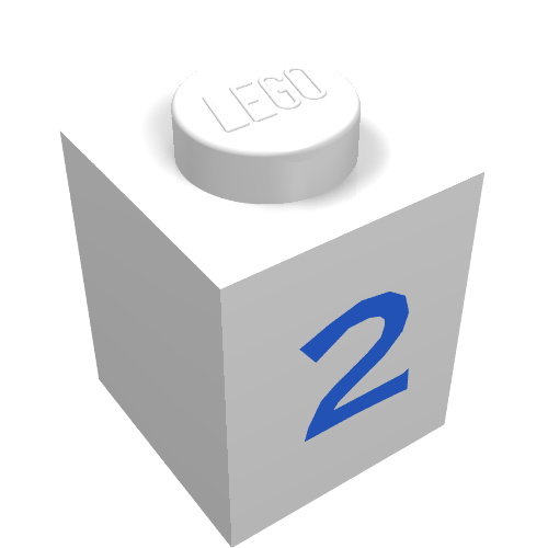 Lego Brick 1 x 1 with Blue '2' Print / White