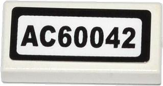 Lego Tile 1 x 2 with 'AC60042' Pattern (Sticker) - Set 60042