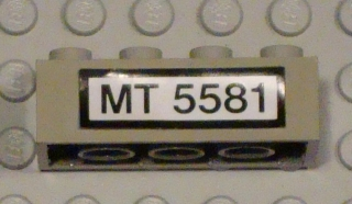 Lego Brick 2 x 4 with Black 'MT 5581' on White Pattern (Sticker) - Set 5581 / Light Gray