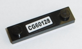 Lego Plate, Modified 1 x 4 with 2 Studs without Groove with 'CG60128' Pattern (Sticker) - Set 60128 / Black