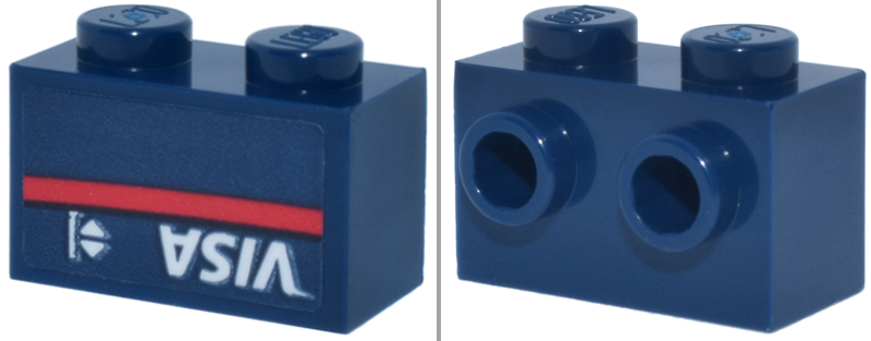 Lego Brick, Modified 1 x 2 with Studs on 1 Side with White 'VISA' Logo and Arrows, Red Line Pattern Model Right Side (Sticker) - Set 77243