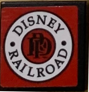 Lego Tile 2 x 2 with 'DISNEY RAILROAD' in White Ring on Red Background Pattern (Sticker) - Set 71044 / Black