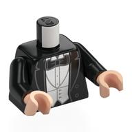 Lego Torso, Suit, Jacket, White Vest, Shirt, Black Bow Tie Print, Black Arms, Light Nougat Hands