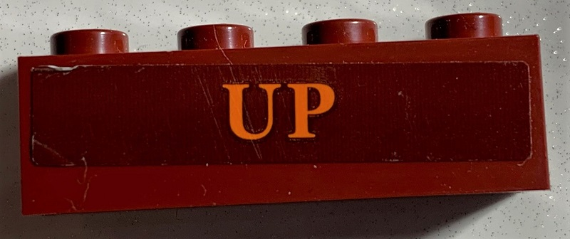 Lego Brick 1 x 4 with Orange 'UP' Pattern (Sticker) - Set 75978
