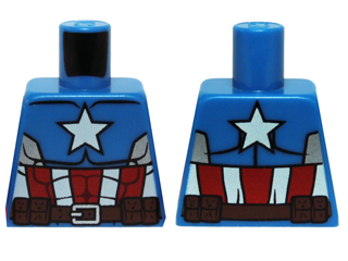 Lego Torso Muscles Outline with White Star, Red and White Stripes and Brown Utility Belt Pattern / Blue