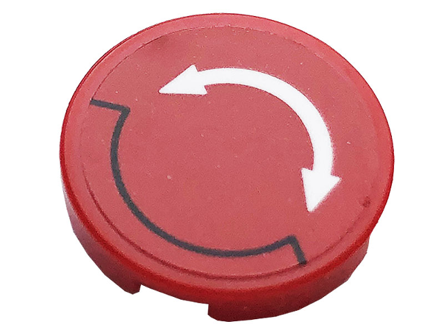 Lego Tile, Round 2 x 2 with Bottom Stud Holder with White Double Curved Arrow on Red Background Pattern (Sticker) - Sets 60186 / 60258 / Red