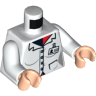 Lego Torso Lab Coat with 4 Buttons and ID Badge Print, White Arms, Light Nougat Hands / White