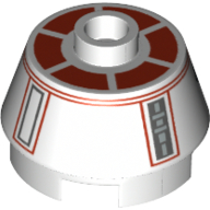 Lego Brick Round 2 x 2 Truncated Cone with Black and Red Droid Print (R5-D8) / White