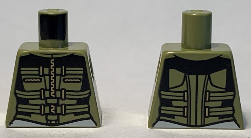 Lego Torso Female Outline, Black Suit with Olive Green Belts and Gold Zipper Pattern / Olive Green