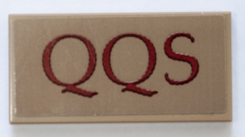 Lego Tile 2 x 4 with Dark Red 'QQS' on Dark Tan Background Pattern (Sticker) - Set 75978 / Dark Tan