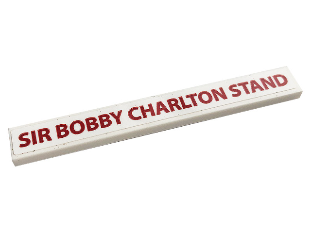 Lego Tile 1 x 8 with Red 'SIR BOBBY CHARLTON STAND' Pattern (Sticker) - Set 10272 / White