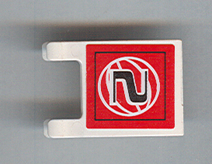 Lego Flag 2 x 2 Square with Flat Edge with Black Number 2 and White Wire Frame Basketball on Red Background Pattern (Sticker) - Sets 3432 / 3433 / White