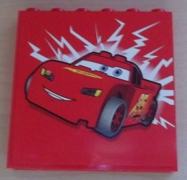 Lego Panel 1 x 6 x 5 with Lightning McQueen Facing Left Pattern (Sticker) - Set 8486 / Red