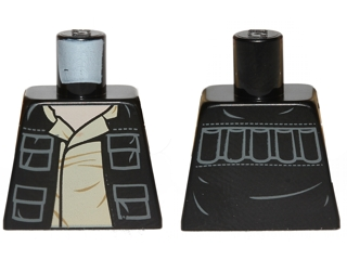 Lego Torso SW Vest Open with Pockets over Tan Layered Shirt with Collar, Light Nougat Neck Pattern / Black