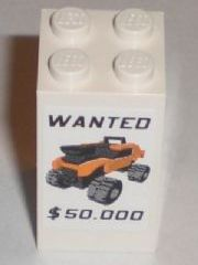 Lego Brick 2 x 2 x 3 with 'WANTED', '$50.000' and Orange Truck Pattern (Sticker) - Set 8211