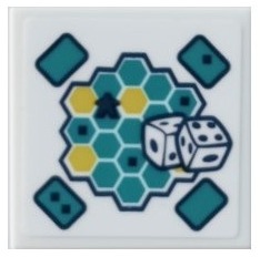 Lego Tile 2 x 2 with Hexagonal Dark Turquoise and Yellow Board Game and Dice Pattern (Sticker) - Set 41681 / White
