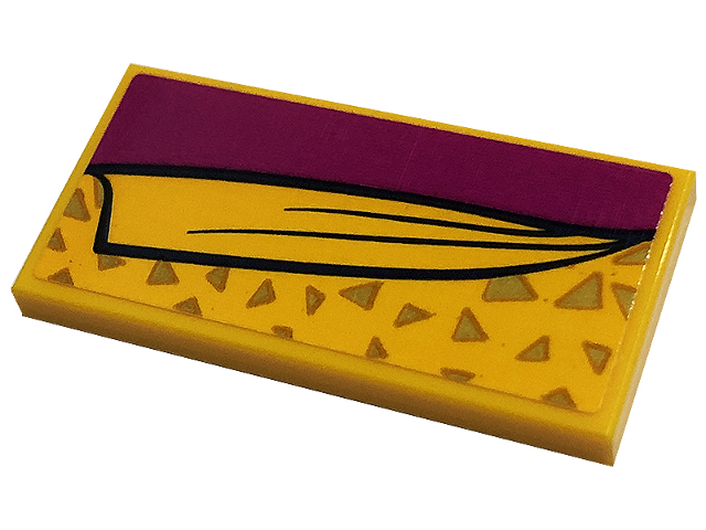 Lego Tile 2 x 4 with Blanket with Gold Triangles, Magenta Bedsheet Pattern (Sticker) - Set 41449