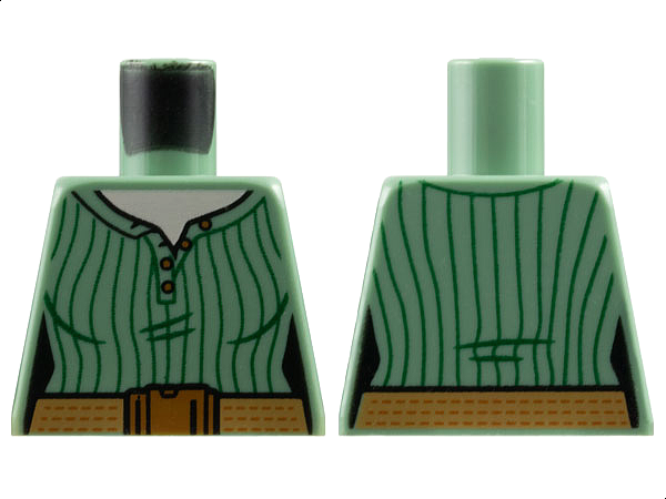 Lego Torso Female Shirt with Buttons and Dark Green Pinstripes, Dark Tan Belt with Medium Nougat Buckle and Stitching, Light Nougat Neck Pattern / Sand Green
