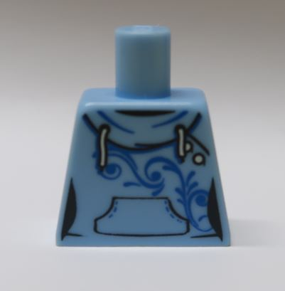 Lego Torso Female Hoodie with White Laces, Blue Scrollwork, Kangaroo Pocket without Back Print Pattern / Bright Light Blue