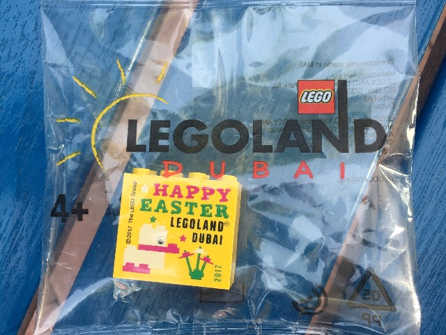Lego Brick 2 x 4 x 3 with LEGOLAND Dubai 2017 Happy Easter Pattern