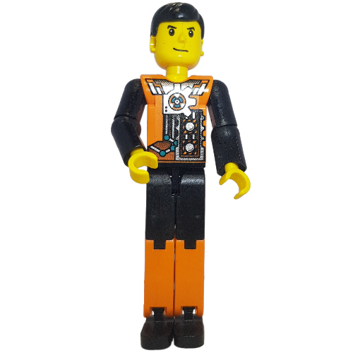 Lego Technic Figure Orange/Black Legs, Orange Torso with Silver Print, Black Arms, Black Hair [8305 / 8307]