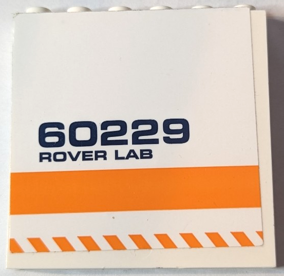Lego Panel 1 x 6 x 5 with Dark Blue '60229 ROVER LAB', Orange Stripe and Danger Stripes Pattern (Sticker) - Set 60229 / White