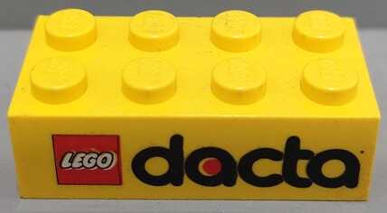 Lego Brick 2 x 4 with LEGO Dacta Logo Pattern / Yellow