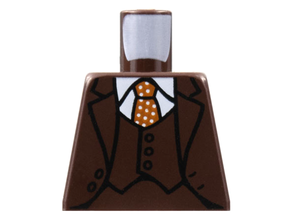 Lego Torso Suit Jacket and Vest, White Collar Shirt, Dark Orange Tie with White Polka Dots Pattern / Dark Brown
