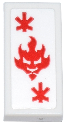 Lego Tile 1 x 2 with Playing Card with Red Fire Power Emblem and Ninjago Logogram Letter K Pattern (Sticker) - Set 71837