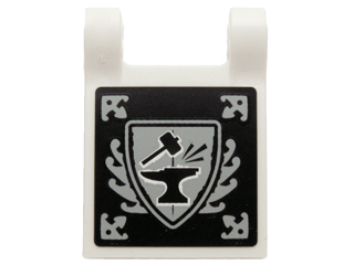 Lego Flag 2 x 2 Square with Flat Edge with Black and Light Bluish Gray Blacksmith Hammer and Anvil Pattern on Both Sides (Stickers) - Set 70751