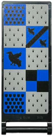Lego Flag 7 x 3 with Bar Handle with HP Ravenclaw House Banner, Blue and Light Bluish Gray Squares, Stripe, Shields and Ravens Pattern on Both Sides (Stickers) - Set 76416