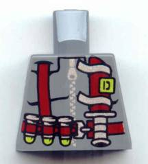 Lego Torso Dino Vest with Dark Red Harness, 3 Bullets and Knife Pattern / Dark Bluish Gray